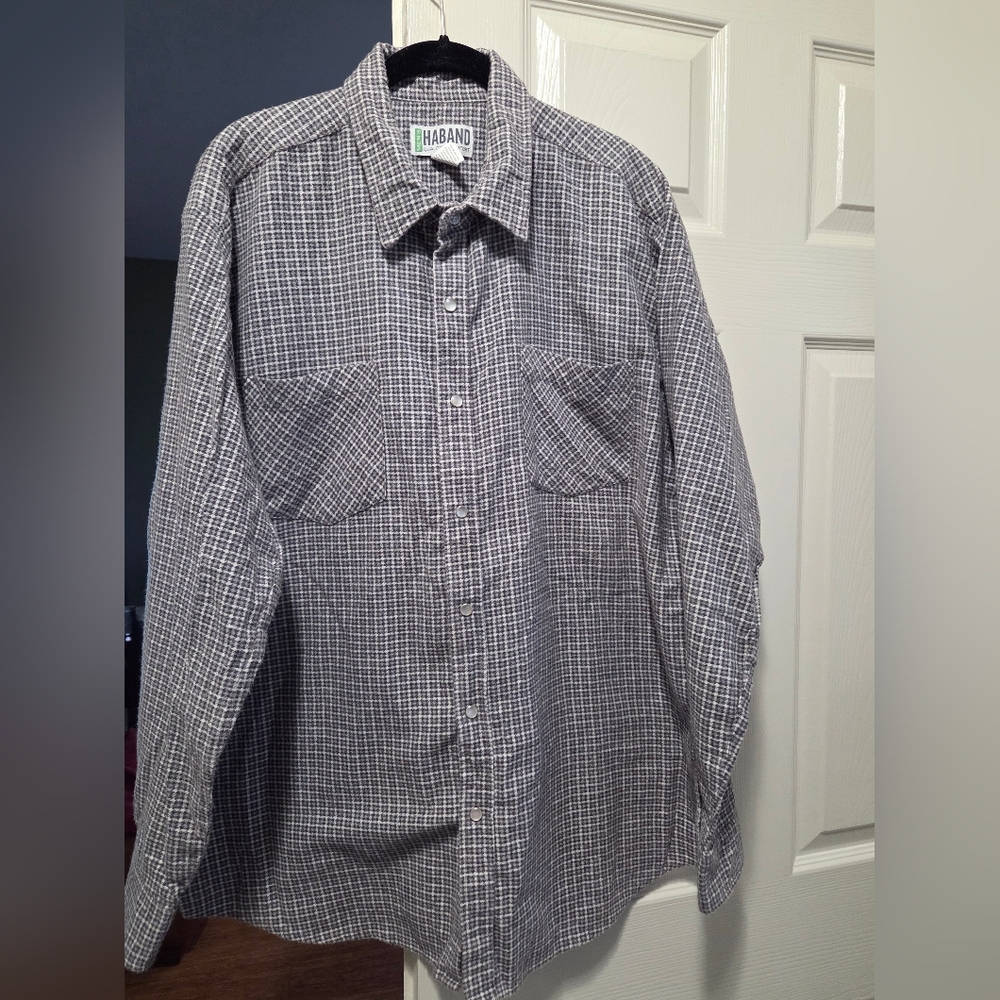 Haband Men's Flannel Pearl Snap Button-Down Shirt - Large
